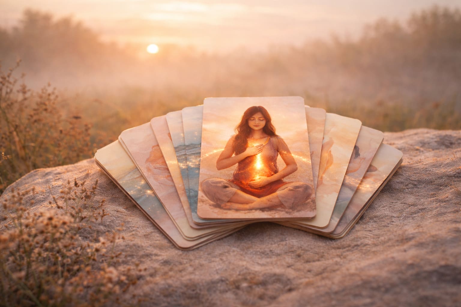 Testtudatossági kártyák egy asztalon elrendezve